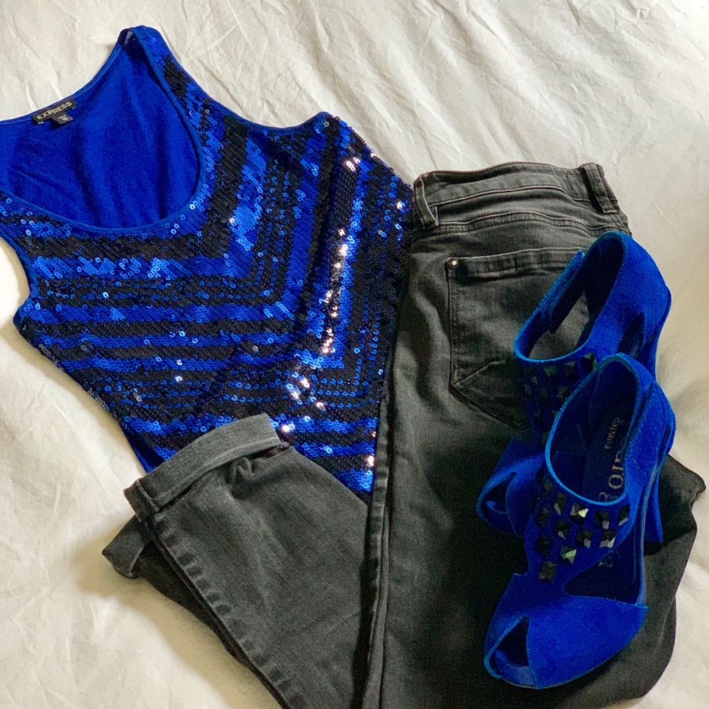 Express Party Top Sequin Chevron Pattern